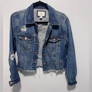 Forever 21 Dark Denim Distressed Jacket Size Small